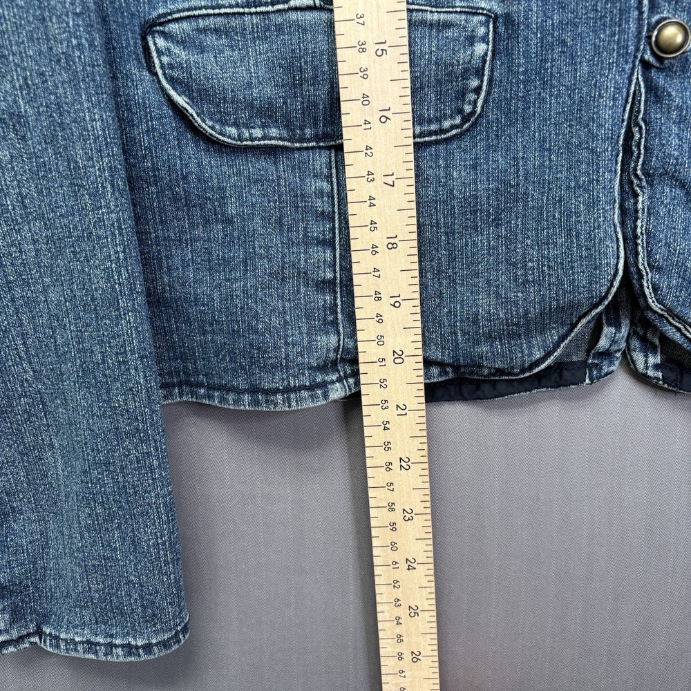 a.n.a Denim Blazer Jacket 1X Medium Wash Blue Button Front Cropped Y2K - Picture 9 of 14